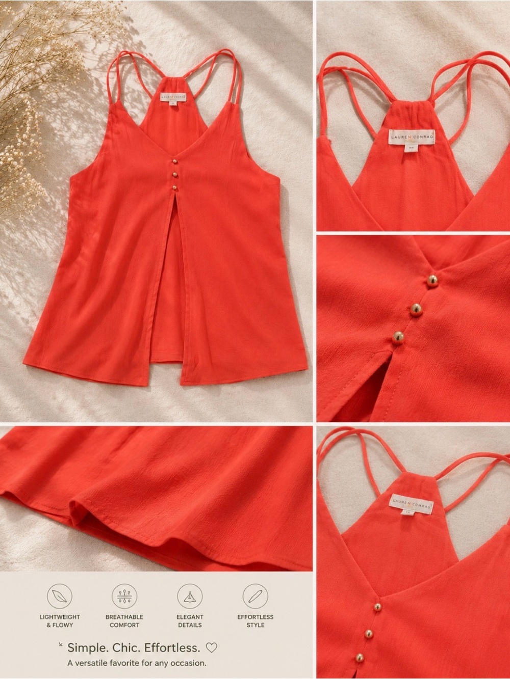 Lauren Conrad Coral Split-Front Strappy Camisole